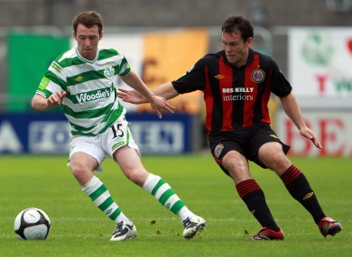 Paddy Kavanagh of Rovers with Mark Rossiter of Bohs in action earlier this season