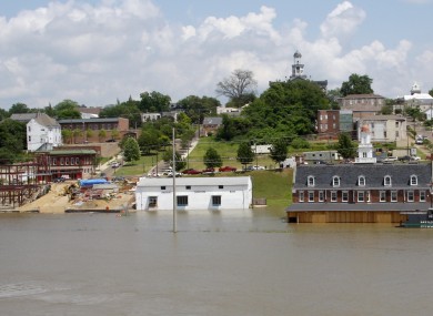Mississippi flood waters creep up the flood walls of downtown Vicksburg, Mississippi on Friday.
