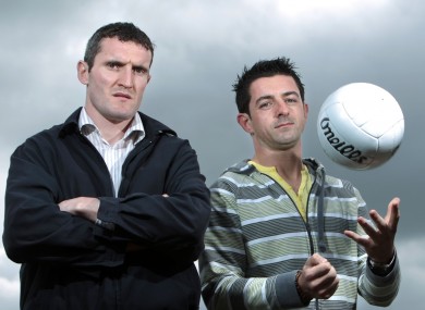 Cork's Graham Canty with Aidan O'Mahony of Kerry at the 2011 Munster GAA Championship launch at Mallow yesterday.