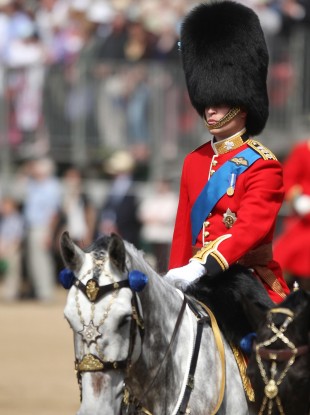 Prince William takes part in rehearsals for next week's 'Trooping the Colour' parade.