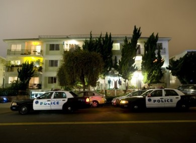 Police cars at the apartment building where James 'Whitey' Bulger was captured yesterday evening in Santa Monica