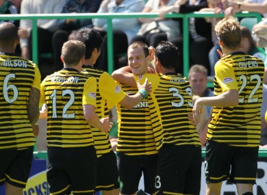 Anthony Stokes celebrates his goal