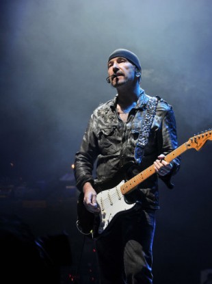 U2's guitarist the Edge performs on the main stage at Glastonbury Festival on Friday June 24, 2011