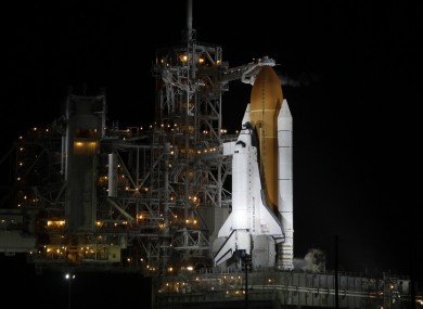 The shuttle Atlantis on its launch pad early this morning