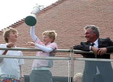 Clarke celebrating with sons Conor (10) and Tyrone (12)