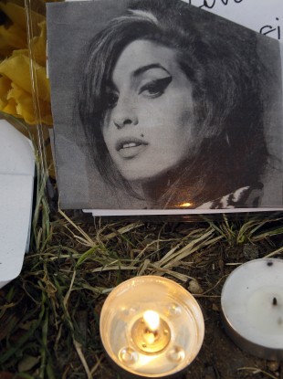 Tributes left outside the north London home of the late Amy Winehouse.