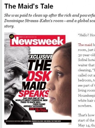 The front cover of Newsweek featuring Nafissatou Diallo, the maid who claimed that she was assuaulted by Dominique Strauss Kahn