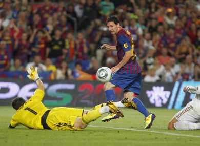 Lionel Messi scores his first goal of the night to put Barcelona 2-1 up.