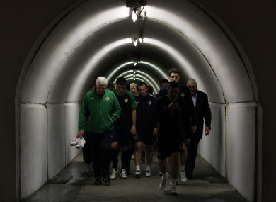 Nigel Wothington leads his side out of the tunnel.
