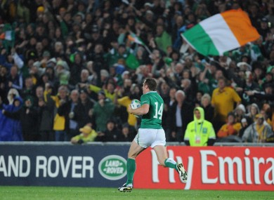 Tommy Bowe races towards the Australian line in the game's dying moments.