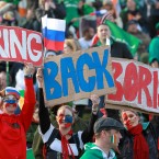 Russia fans show their support in the stands.