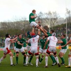 Ireland's Leo Cullen wins a line-out.