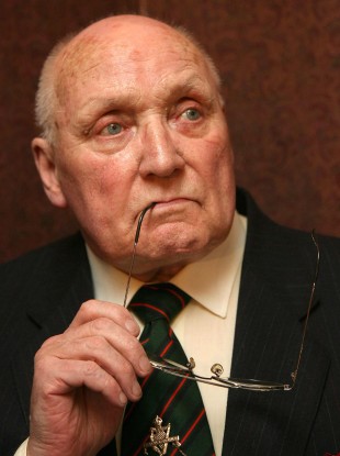 Gusty Spence pictured on 3 May 2007, after reading a statement declaring that the UVF was putting its weapons beyond use.