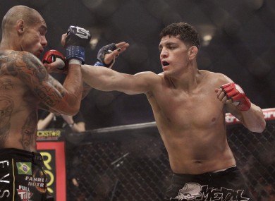 Nick Diaz drives home a strike during his fight with Evangelista Santos in January of this year..