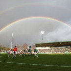 A Double Rainbow appears over the Rotoura International Stadium as Ireland win a line-out against Russia.
(David Davies/PA Wire/Press Association Images)
