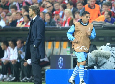 Tevez and Mancini on that memorable night in Munich... the other one.