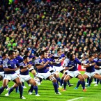 The Samoa team perform the Siva Tau before their match against the South Africa.
(Barry Aldworth/BackpagePix)