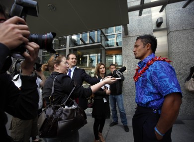The Samoan centre arrives for his IRB disciplinary hearing.