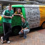 Ireland fans Daniel O'Connor, Daniel McLoughlin and Kevin O'Connor from Donegal with their van that has been signed by members of the Irish team.
(David Davies/PA Wire/Press Association Images)