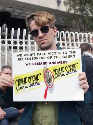 Protester Archie McLoughlin at the Occupy Dame Street event