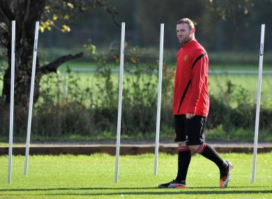 Wayne rooney at training in Manchester yesterday.