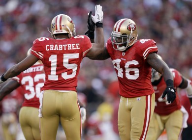 The 49ers celebrate a two-point conversion.