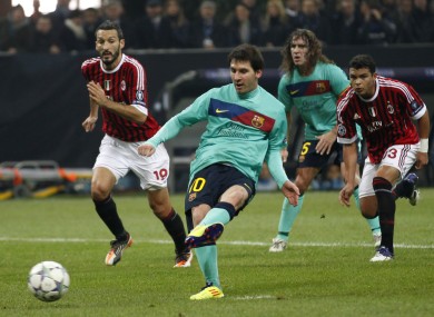 Leo Messi scores from the spot at the San Siro.