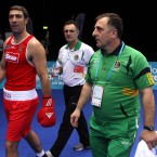 Ireland's Kenny Egan exits a happy man after his win over China's Xuan Bao during the Boxing International Invitational at the Excel Arena, London.