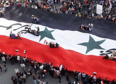 Supporters of the Syrian government rallying today in Damascus.