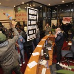 Organised through Facebook, protestors from the new Occupy The Dail movement staged a protest at European Parlament Offices in Dublin. Photograph: Sasko Lazarov/Photocall Ireland