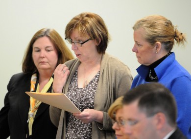 Anne O'Brien, mother of Phoebe Prince, center, delivers a victim impact statement at a hearing in Franklin - Hampshire Juvenile Court in Massachusetts earlier this year