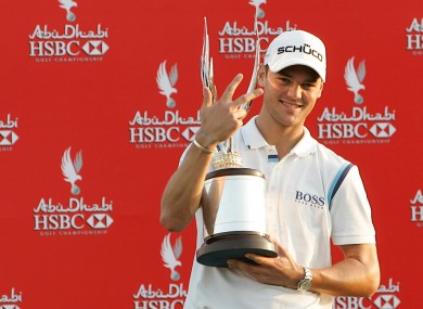 Martin Kaymer celebrates last year's win at the Abu Dhabi Golf Championship, his third win at the tournament in four years.