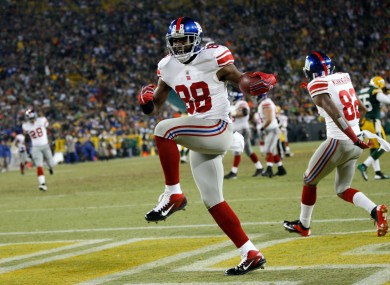 New York Giants wide receiver Hakeem Nicks (88) celebrates after catching a 37-yard touchdown pass.