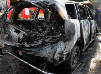 The Israeli embassy car damaged in the New Delhi explosion today.