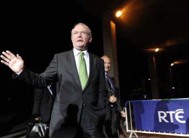 McGuinness at RTÉ studios for the Prime Time debate