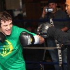 Macklin works up a sweat in the ring.