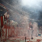 Supporters throw confetti and streamters at the start of a CONCACAF Champions League quarterfinal soccer match. (AP Photo/The Canadian Press, Chris Young)