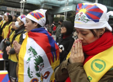 Tibetans protesting in Taiwan earlier this month.