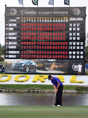 Justin Rose putts out on the 18th hole to win the WGC Cadillac Championship.