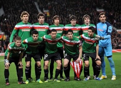 The Bilbao team before last week's win at Old Trafford.