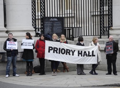Residents of Priory Hall protest outside The Government Buildings in February