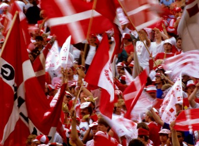 Danish fans in the stands at Euro 1984,