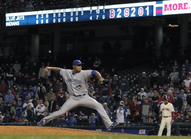 Blue Jays relief pitcher Sergio Santos closes out the game in the 16th inning.