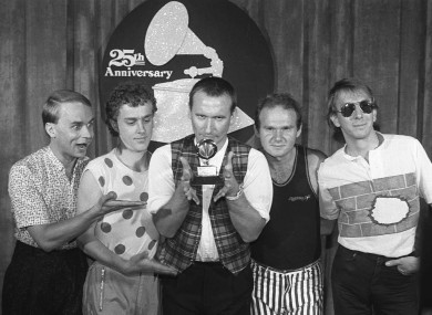Greg Ham, far left, with Men at Work members Ron Strykert, Colin Hay, Jerry Speiser and John Rees after a Grammy win in 1983.