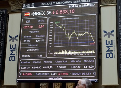 The main screen at the stock exchange in Madrid earlier this week
