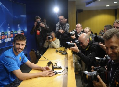 Barcelona's Gerard Pique attends a press conference at the Camp Nou stadium yesterday.
