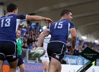 Rob Kearney is congratulated after scoring a try against Glasgow at Firhill.