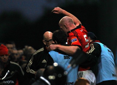 Munster's Paul O'Connell is helped from the field.