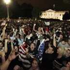 Crowds gathers outside the White House in Washington early Monday, May 2, 2011, to celebrate after President Barack Obama announced the death of Osama bin Laden. (AP Photo/Manuel Balce Ceneta)