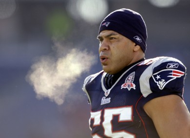 Junior Seau lining out forthe New England Patriots in 2010.